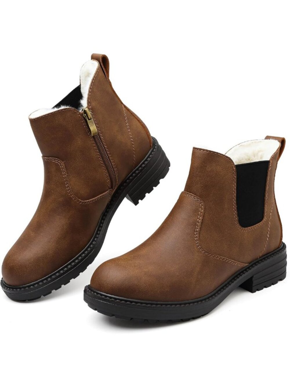 Faux Fur Lined Women's Winter Chelsea Ankle Boots with Side Zip, Round Toe